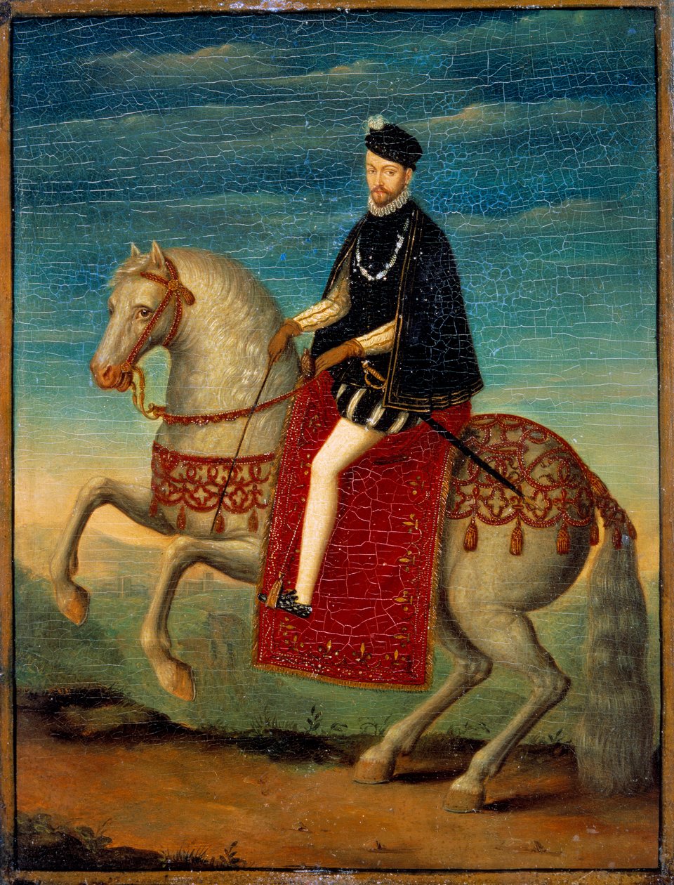 Kaarle IX:n (1550 - 1574) ratsastusmuotokuva. Anonyymi maalaus ranskalaisesta koulusta tekijältä French School