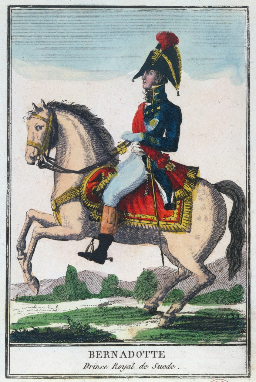 Charles Jean Baptiste Bernadotten (1763-1844) ratsastusmuotokuva, 1800-luvun alku (värikaiverrus) tekijältä French School
