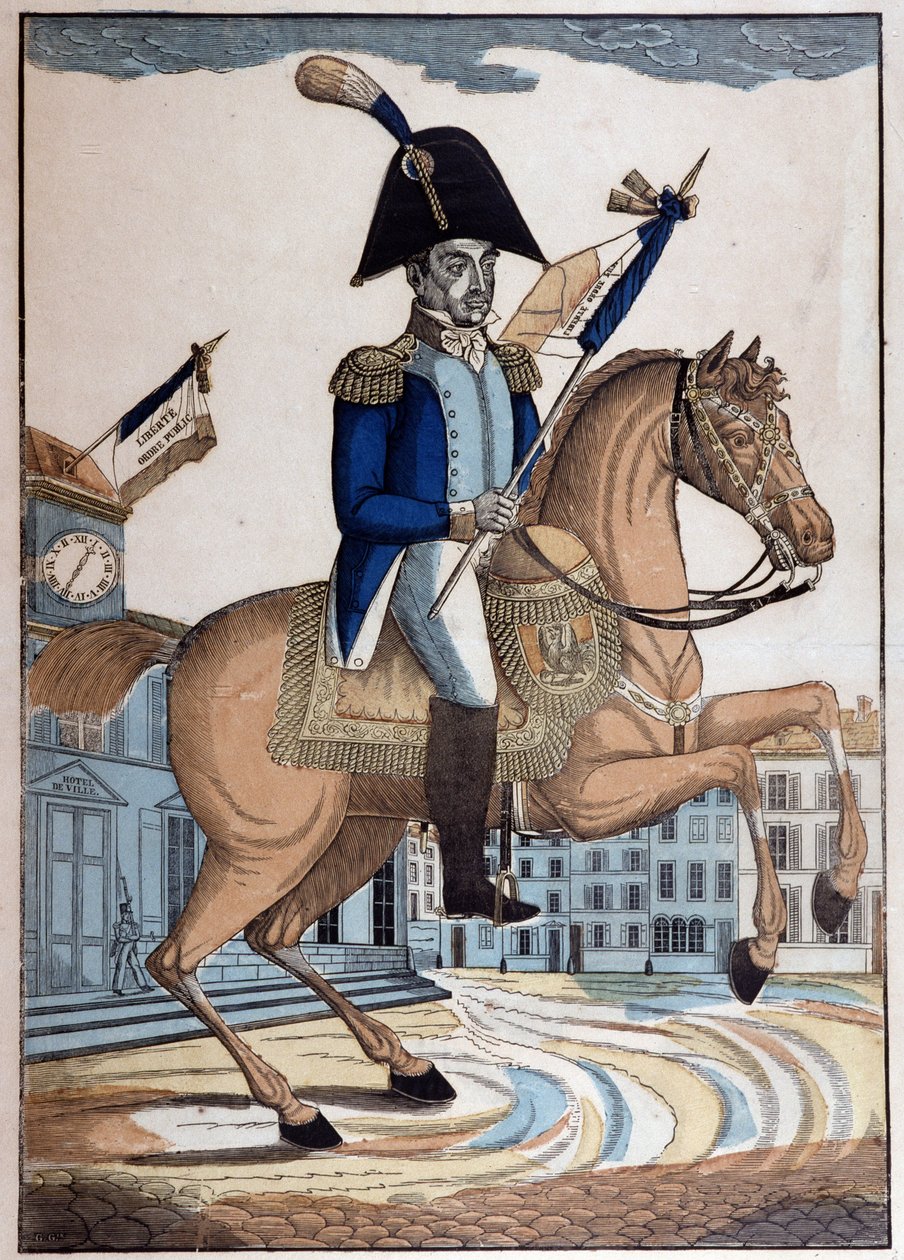 Kenraali Marie Joseph Gilbert Motie Motier, Marquis de Lafayette (1757-1834) (La Fayette), Ranskan kansalliskaartin komentaja, hevosurheilun muotokuva tekijältä French School