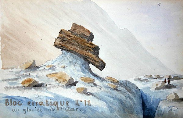 Erratic Block no.12 Aar-jäätiköllä Sveitsin Alpeilla (akvarelli paperille) tekijältä French School