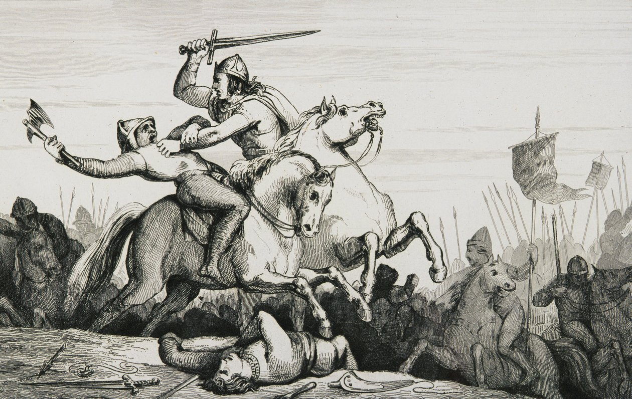 Eudes (860-98) taistelussa normanneita vastaan, Colartin "Histoire de France" -teoksesta, julkaistu noin vuonna 1840. tekijältä French School