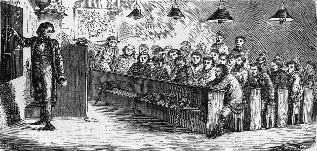Iltaluokka julkisessa aikuiskoulussa Pariisissa vuonna 1858. tekijältä French School