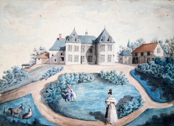 Muistutus Honore Balzacin (1799-1850) romaanista "Lys dans la Vallee" (vesiväri paperille). tekijältä French School
