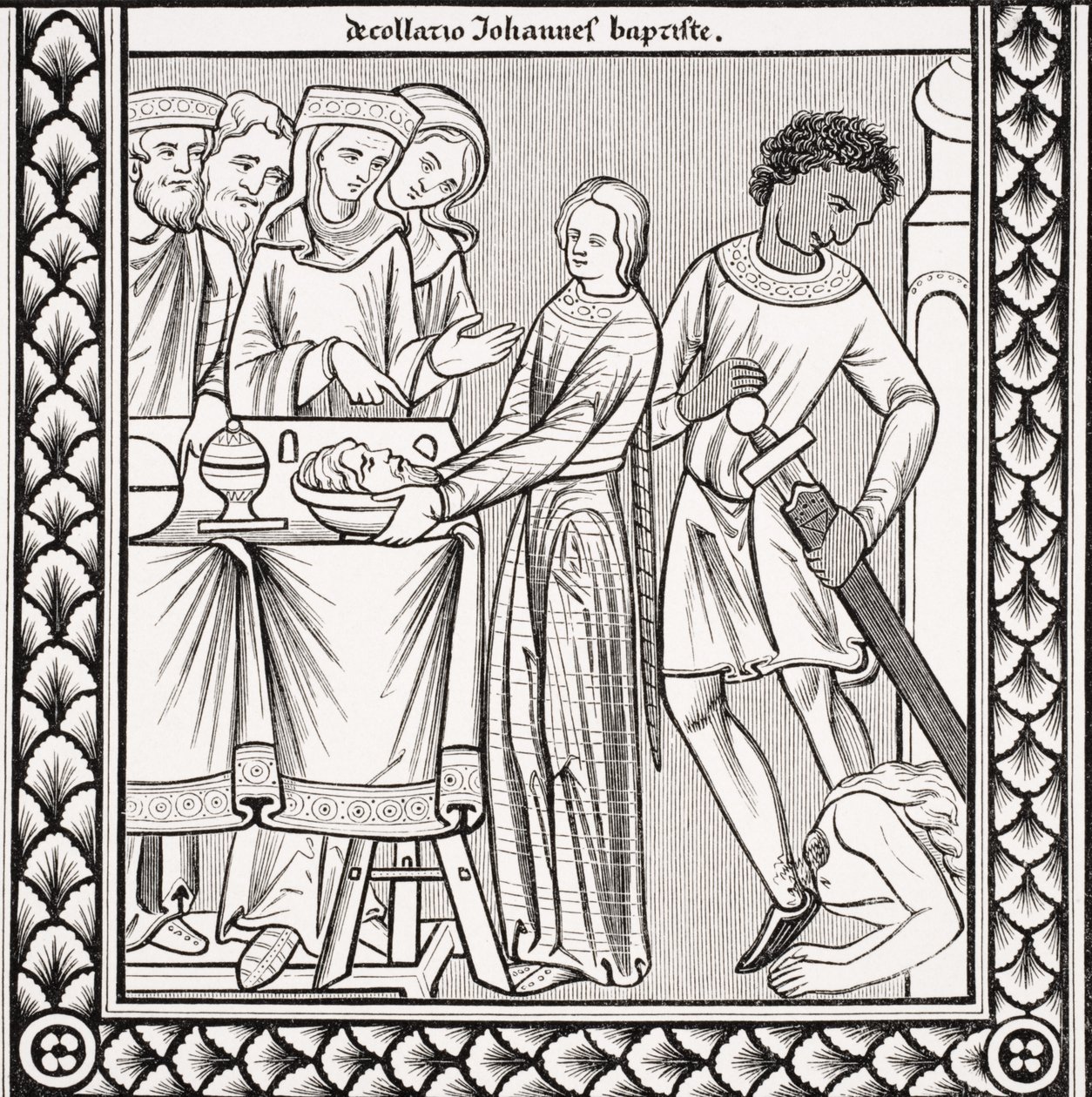 Pyhän Johannes Kastajan teloitus 1200-luvun St. Louisin psalmikirjassa olevan pienoismallin jälkeen Paul Lacroix