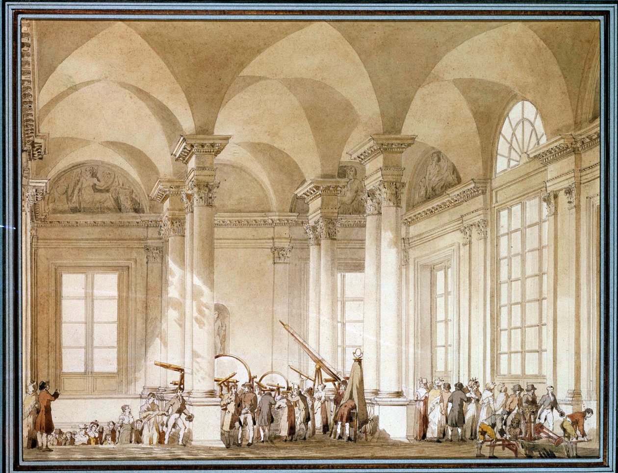 Tähtitieteellisten lasien ja optisten instrumenttien näyttely 1700-luvun akvarelli. Pariisi, Louvre-museo tekijältä French School