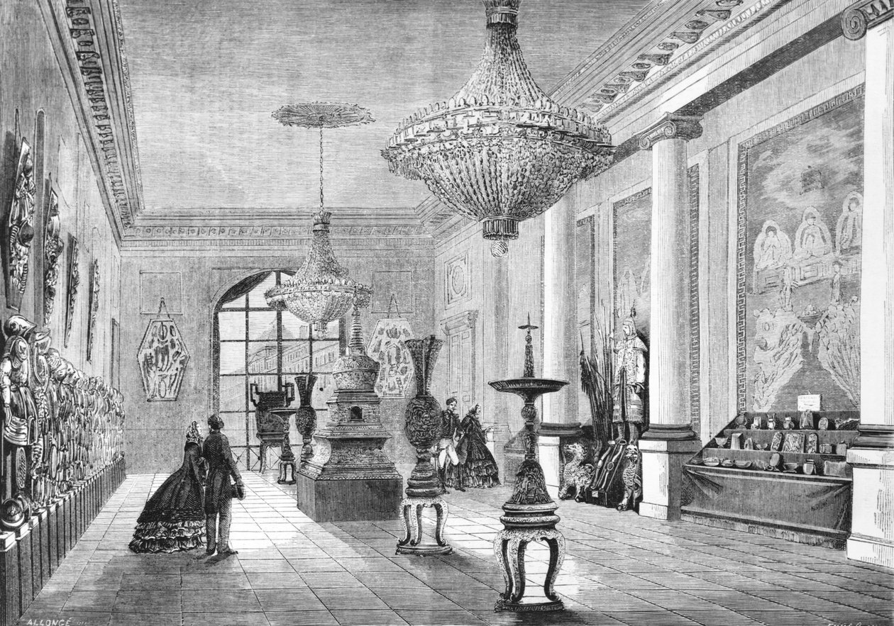 Näyttely retkikuntaarmeijan keisarille antamista kiinalaisista uteliaisuuksista, kuvitus Le Monde Illustresta, 1861 tekijältä French School