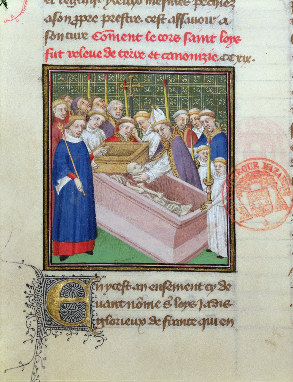 St. Louisin (1215–1270) kaivaminen ja kanonisointi vuonna 1297, Les Grandes Chroniques de Francesta tekijältä French School