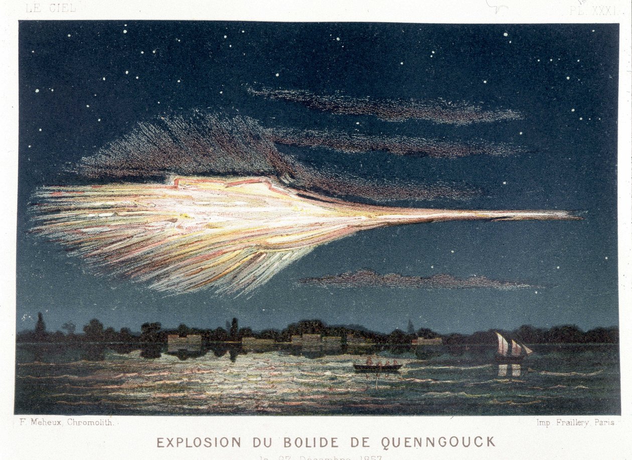 Quenngouck-bolidin (meteoriitin) räjähdys 27. joulukuuta 1857 - Amédée Guilleminin "" Le Cielissä" Pariisissa tekijältä French School