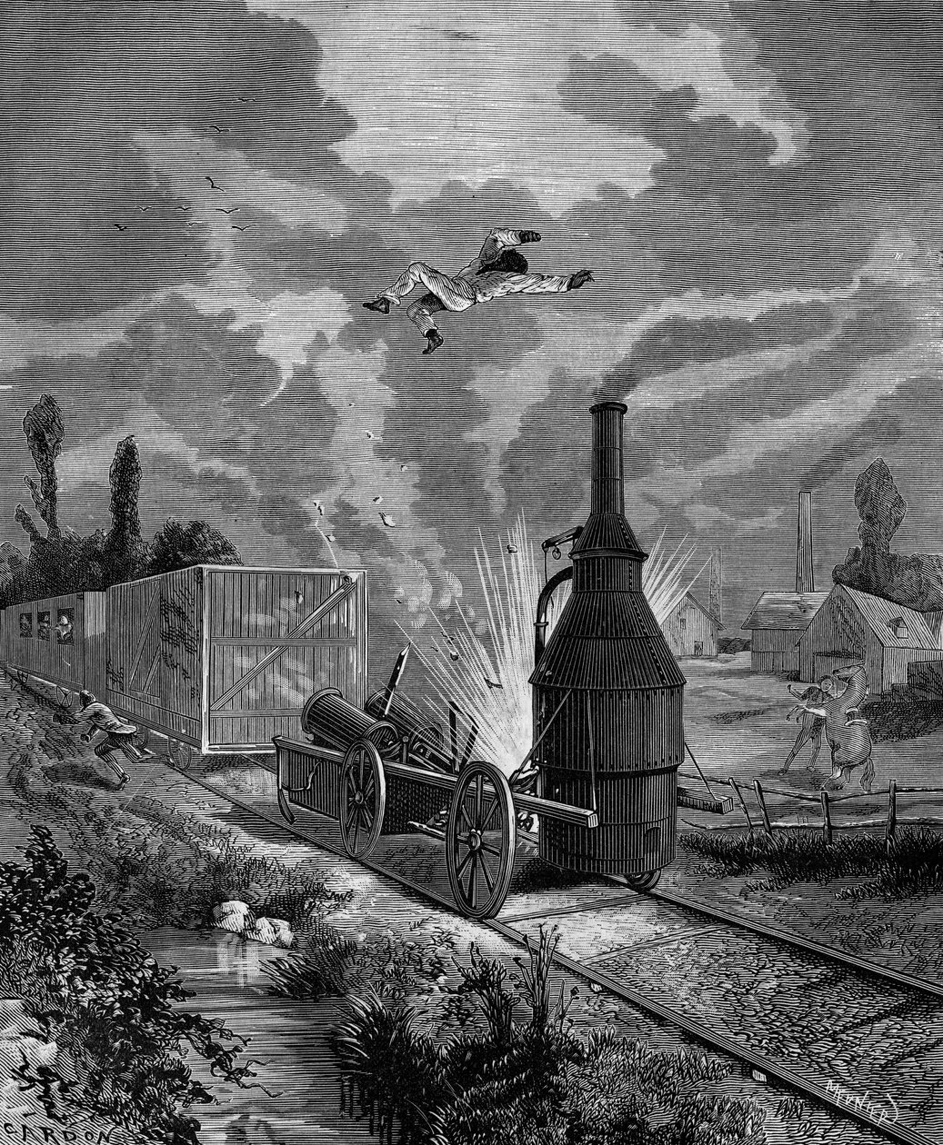 Yhden ensimmäisen amerikkalaisen höyryveturin kattilan räjähdys kesäkuussa 1831 ("paras ystävä"). Bitard Adolphen teoksessa "Populaarinen tieteen, keksintöjen ja löytöjen historia ensimmäisiltä vuosisadoilta nykypäivään" 1880. tekijältä French School
