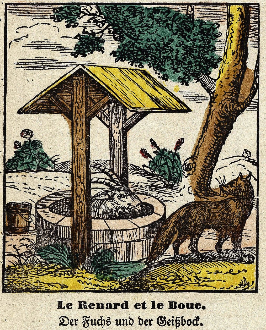 Fables de La Fontaine: kettu ja hyvä. Kuva Epinalista, 1800-luvun ensimmäinen puolisko tekijältä French School