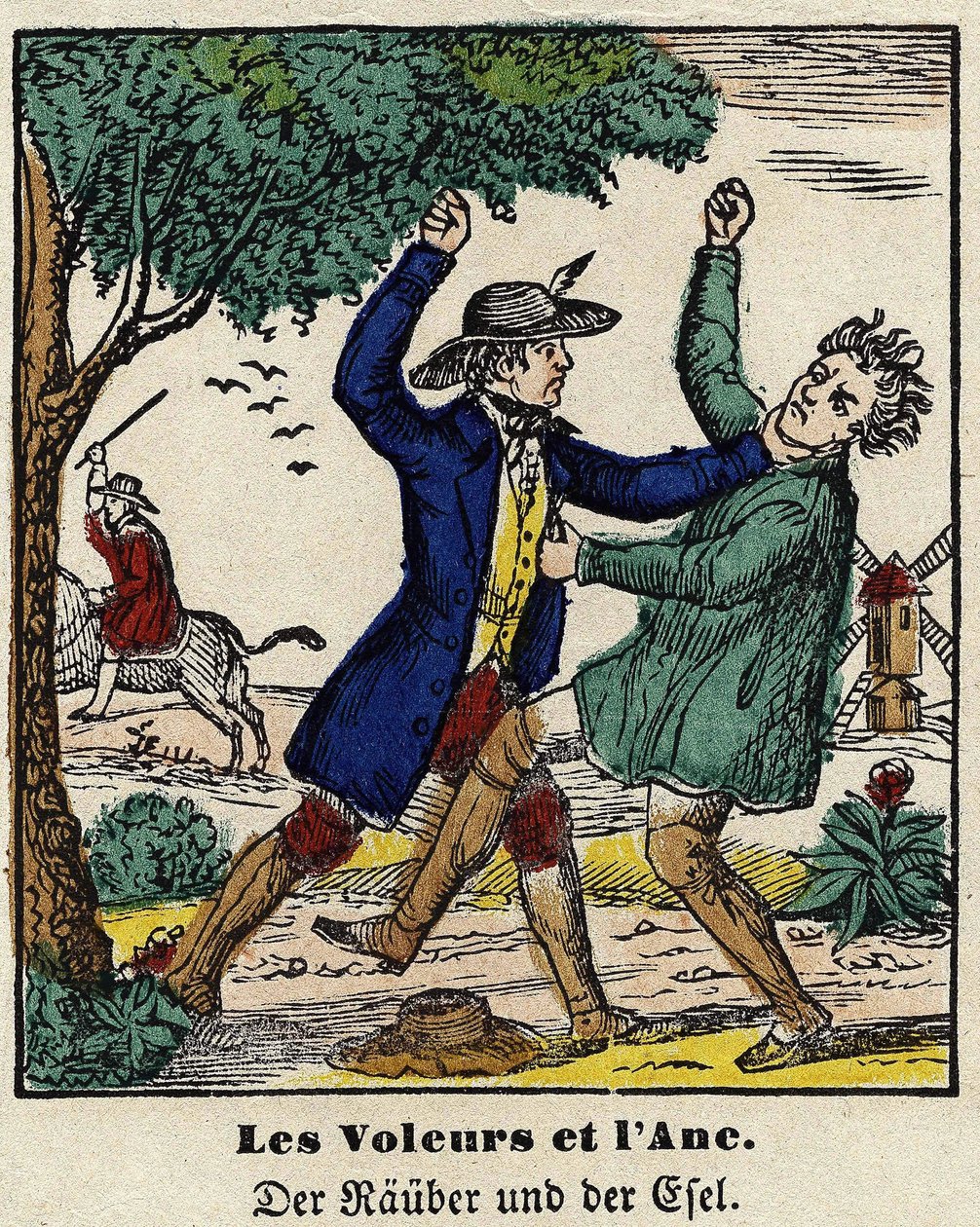 Fables de La Fontaine: varkaat ja aasi. Kuva Epinalista, 1800-luvun ensimmäinen puolisko. tekijältä French School