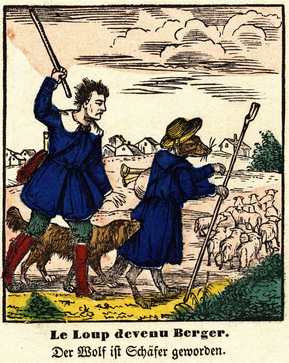 Fables de La Fontaine: sudesta tuli paimen. Kuva Epinalista, 1800-luvun ensimmäinen puolisko. tekijältä French School