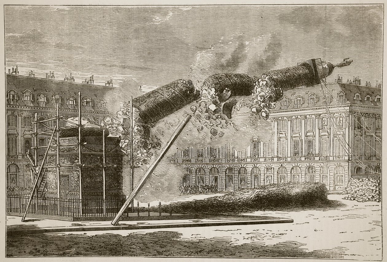 Vendome-pylvään putoaminen, huhtikuu 1871, kuva Cassellsista Ranskan ja Saksan välisen sodan historia, 1870-1871 tekijältä French School