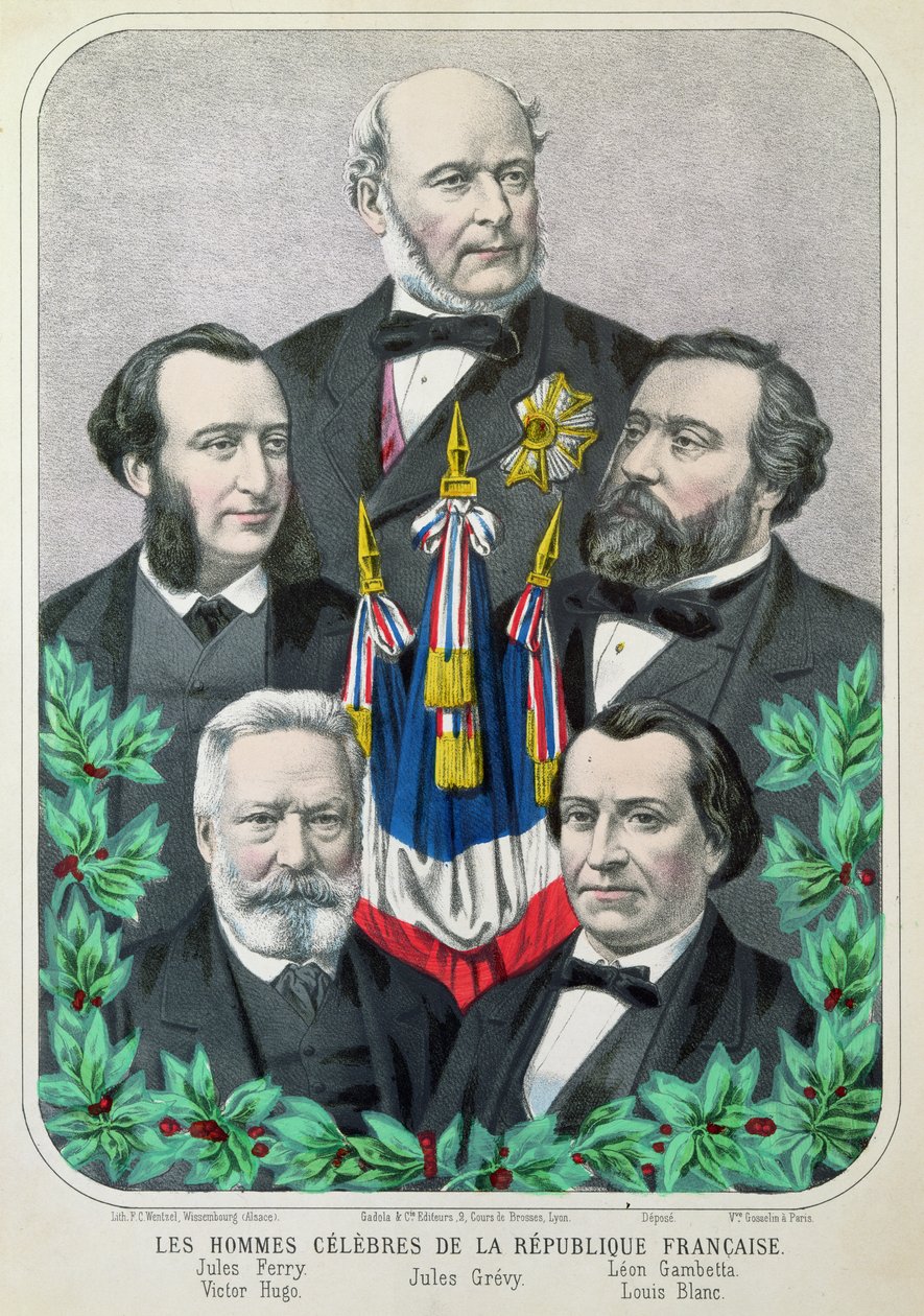 Ranskan tasavallan kuuluisia miehiä: Jules Ferry (1832-93) Jules Grevy (1807-91) Leon Gambetta (1838-82) Victor Hugo (1802-85) ja Louis Blanc (1813-82) 1873 tekijältä French School