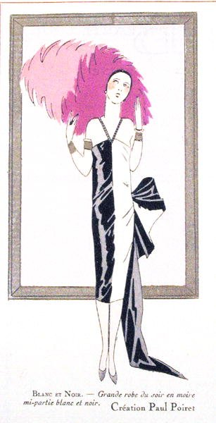 Muotisuunnittelu iltapuvulle "Blanc et Noir", kirjoittanut Paul Poiret (1879-1944) "Art, Gout, Beaute" -lehdestä tekijältä French School