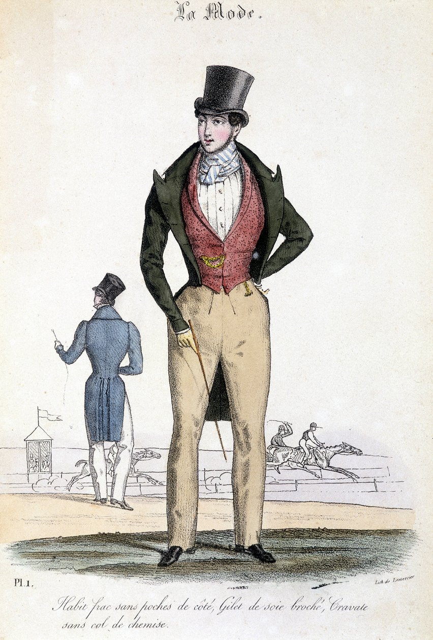 Muoti maskuliininen vuonna 1829 - vuonna "Les Modes" tekijältä French School