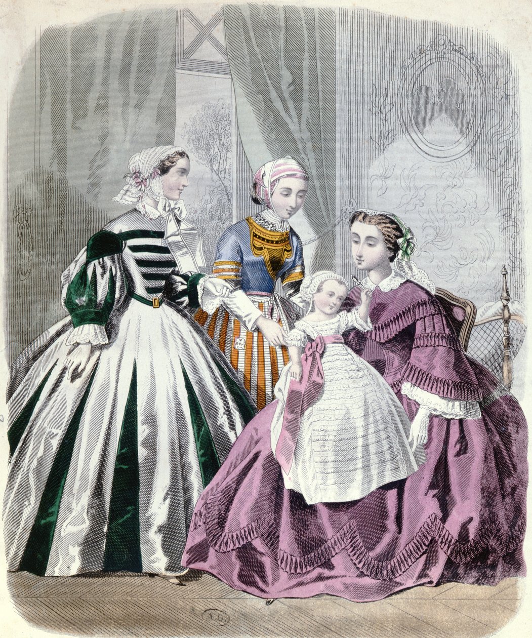 Le Monde Elegant 1859 -muotilevy (värikaiverrus) tekijältä French School