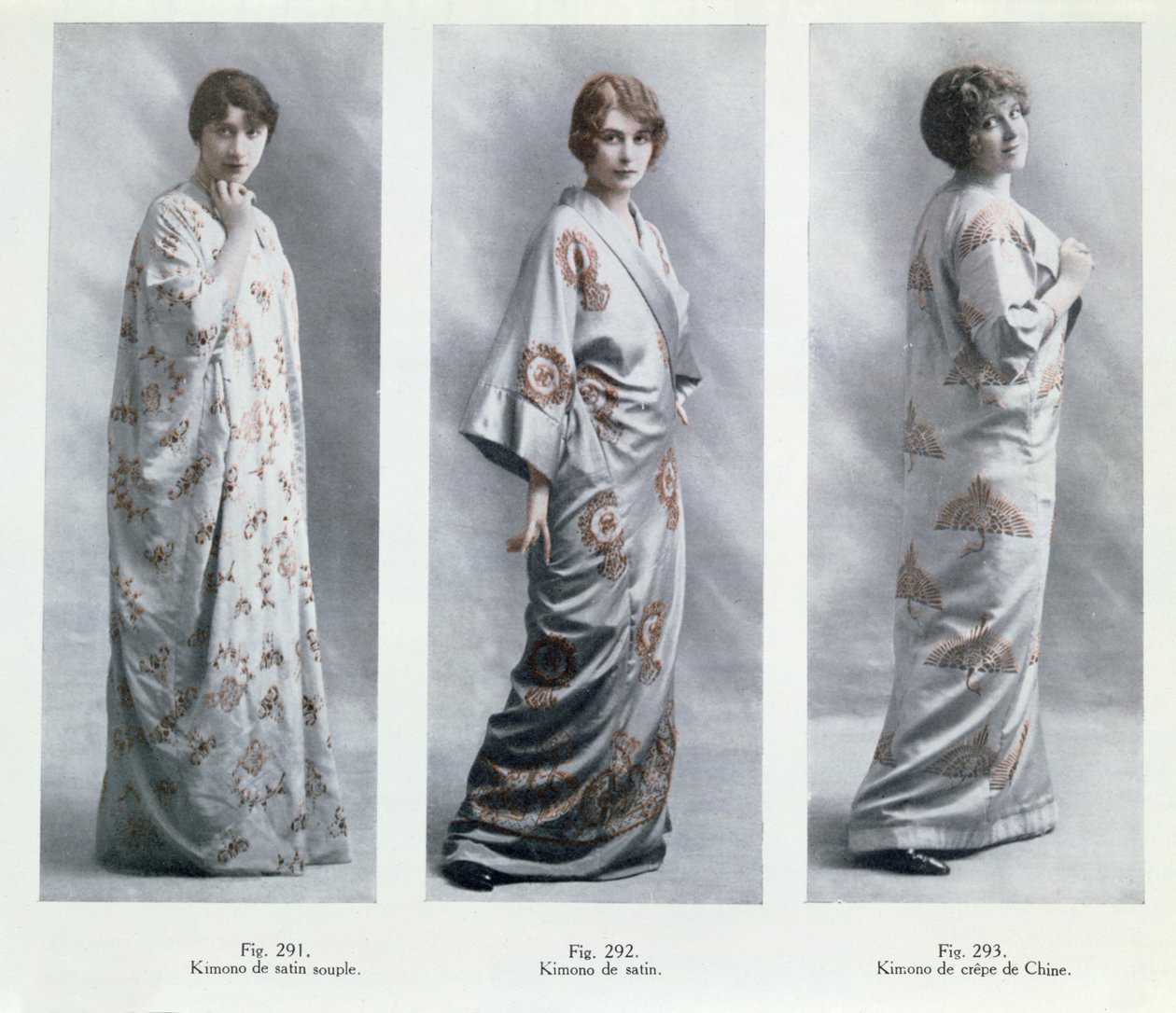Muotilevyt, joissa on kimonojen kuvioita, kuvituksia Le Jardin des Modes Nouvellesista, 15. huhtikuuta 1913 tekijältä French School