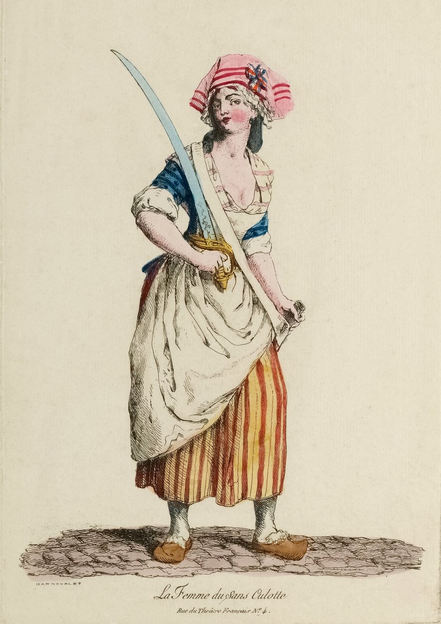 Nainen Sans-Culotte, n. 1792 (kaiverrus) tekijältä French School