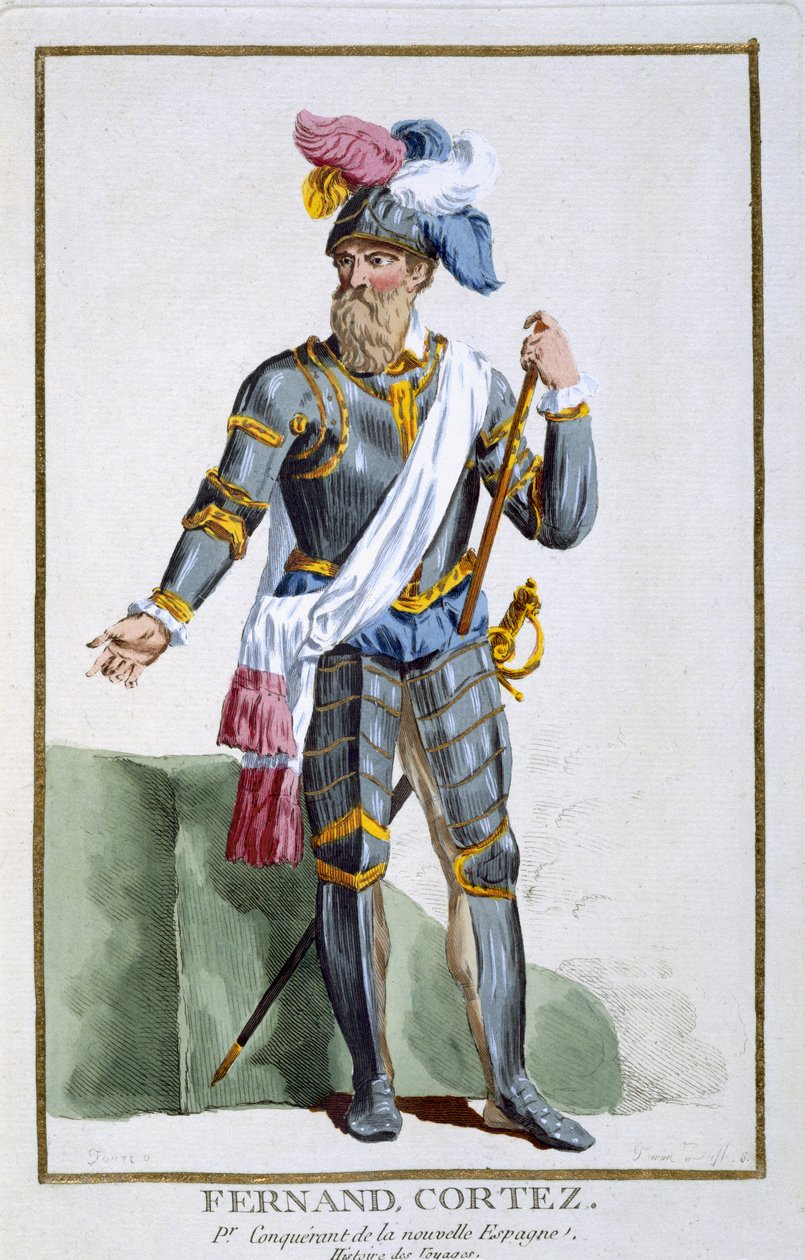 Fernand Cortez (1485-1547), kaiverrus Pierre Duflos (1742-1816), 1780 (kuparikaiverrus) tekijältä French School