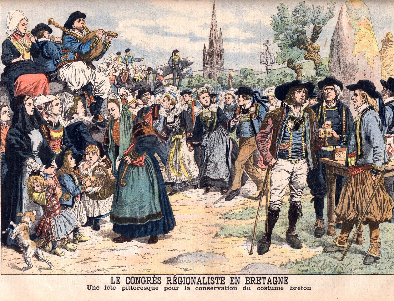 Festivaali perinteisen bretonilaisen puvun säilyttämiseksi. Bretagnen aluekongressi. Viehättävä juhla Breton-asun säilyttämiseksi. Kuvitus Le petit Journalille tekijältä French School