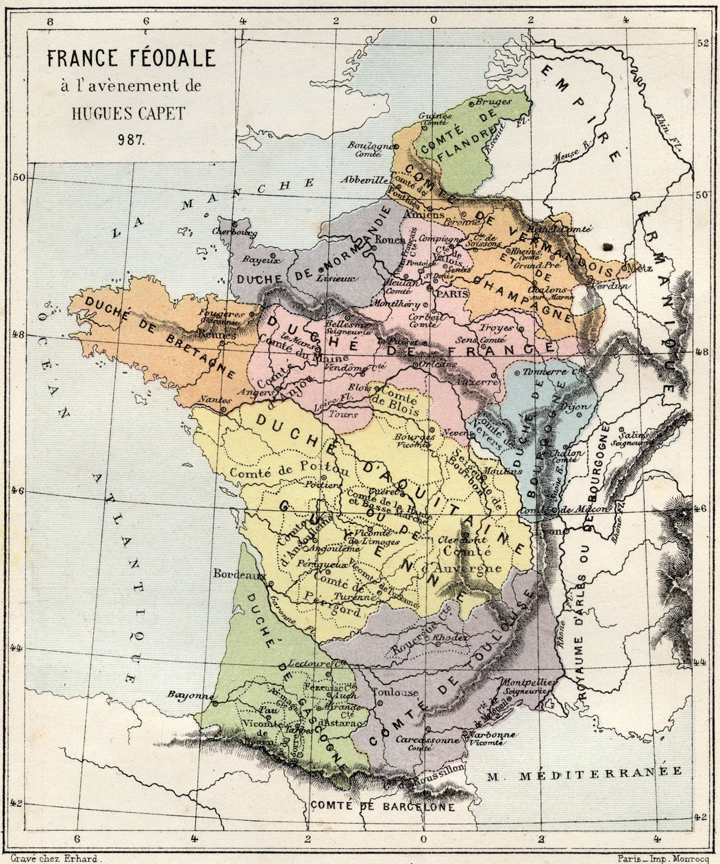 Feodalismi - Ranska Feodalismi Hugues Capetin tullessa - 987 - kaiverrus kirjasta "" Ranskan historia kerrottiin lapsenlapsilleni"" - kirjoittanut Francois Guizot - 1872-1876 tekijältä French School
