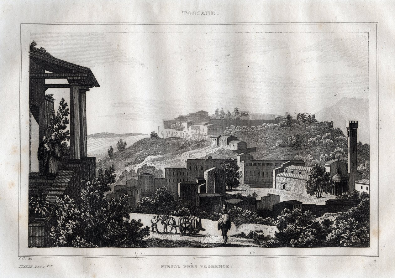 Fiesole -Toscana - Kaiverrus "" Maalauksellisesta Italiasta"", M. de Norvins, Ch. Nodier 1834-1836. tekijältä French School