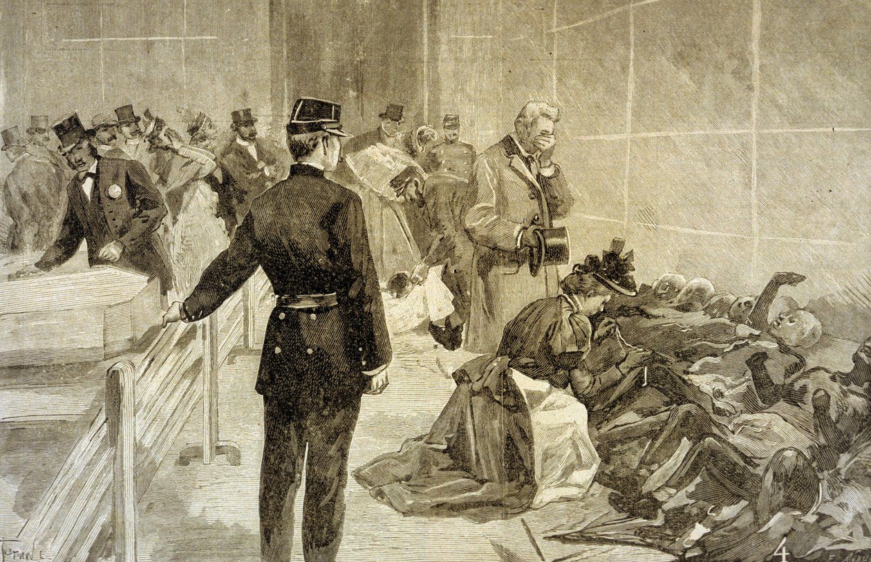Tulipalo Bazar de la Charitessa Pariisissa 4. toukokuuta 1897: katastrofin jälkeen perheet tunnistavat uhrit Palais de l