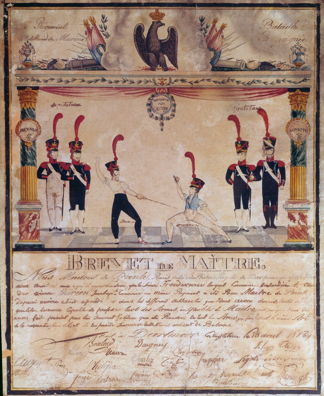 First Empire: Master of Arms -todistus vuonna 1813. Miekkailudiplomi, Pariisi, Musee de l
