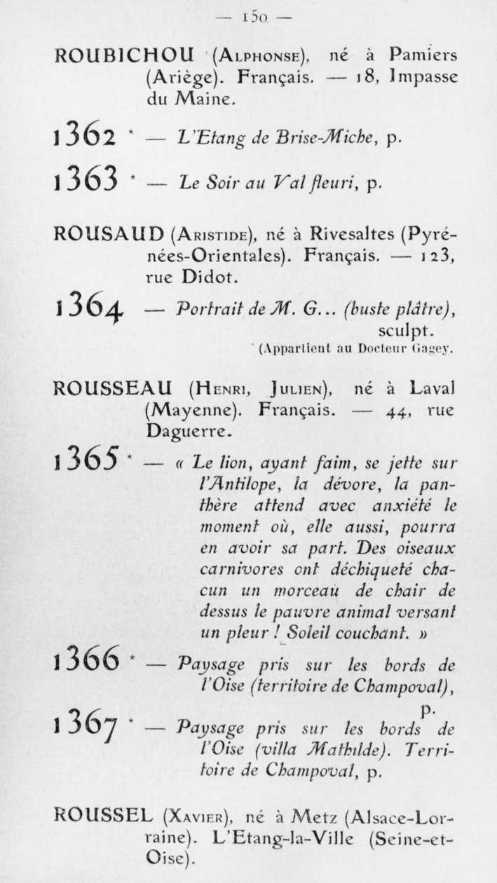 Le Douanier Rousseaun ensimmäinen osallistuminen Salon dAutomnessa, luettelo, sivu 150, Pariisi, 1905 tekijältä French School