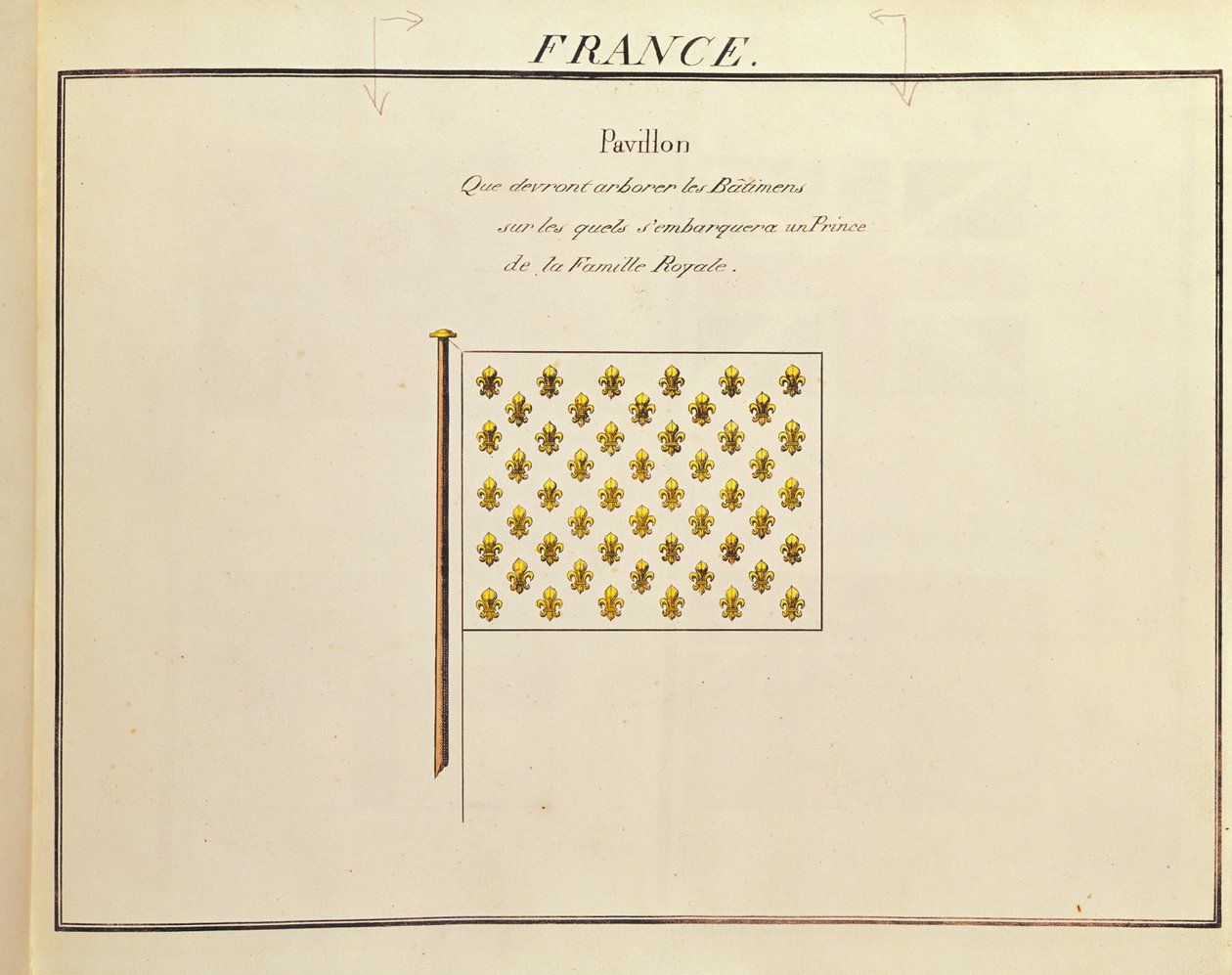 Kuninkaallisen perheen prinssin lippu Pavillons des Puiscences Maritimes (Color Engraving) tekijältä French School