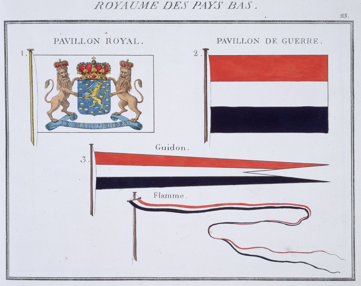 Liput Alankomaiden kuningaskunnasta, ranskalaisesta lippukirjasta, n. 1819 tekijältä French School