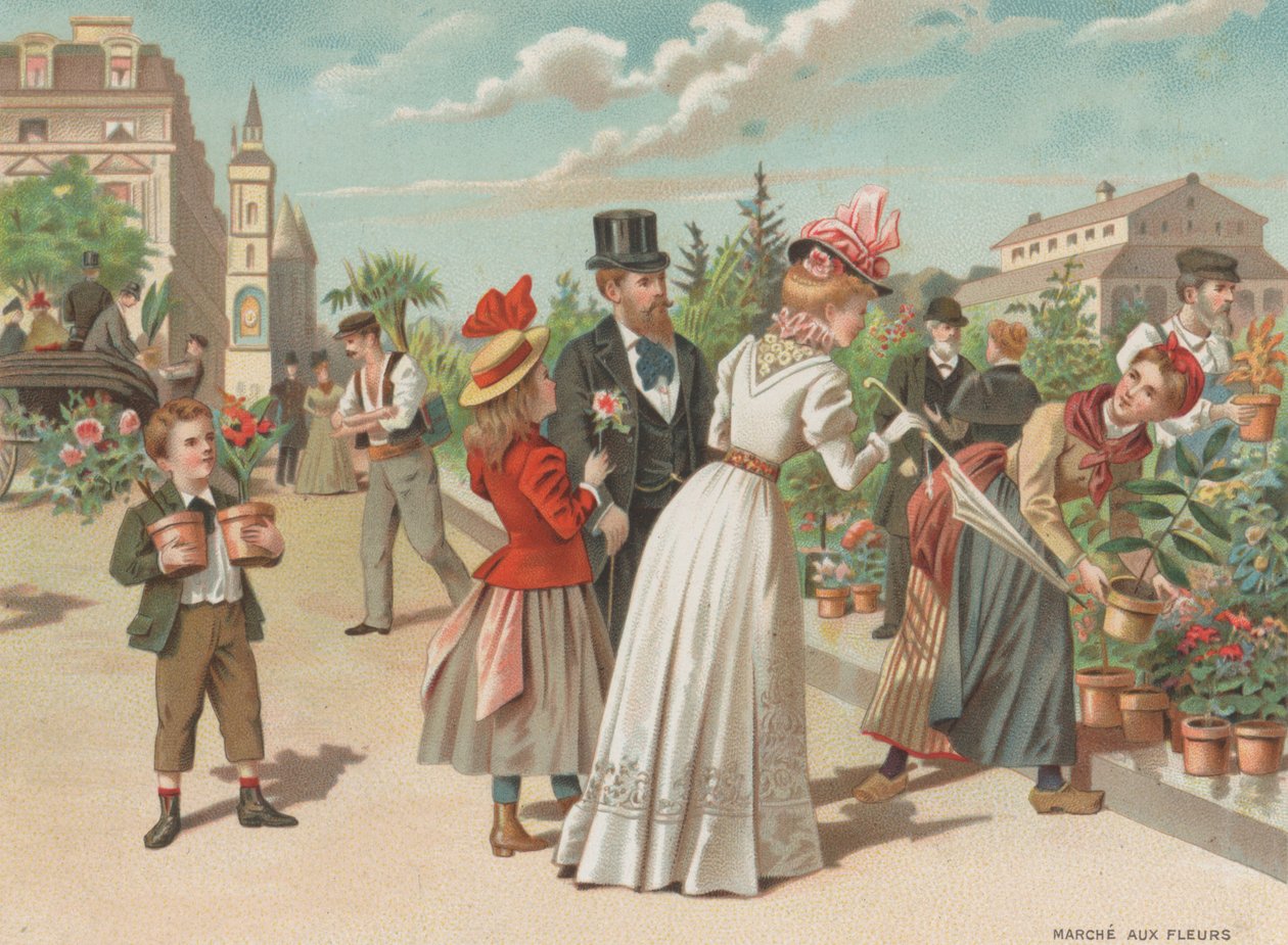 Kukkamarkkinat (chromolitho) tekijältä French School