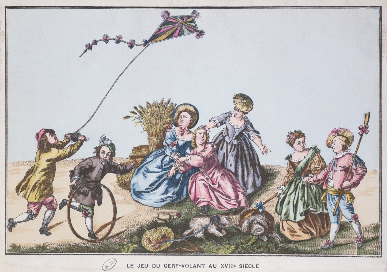 Leijan lentäminen 1700-luvulla (värikaiverrus) tekijältä French School