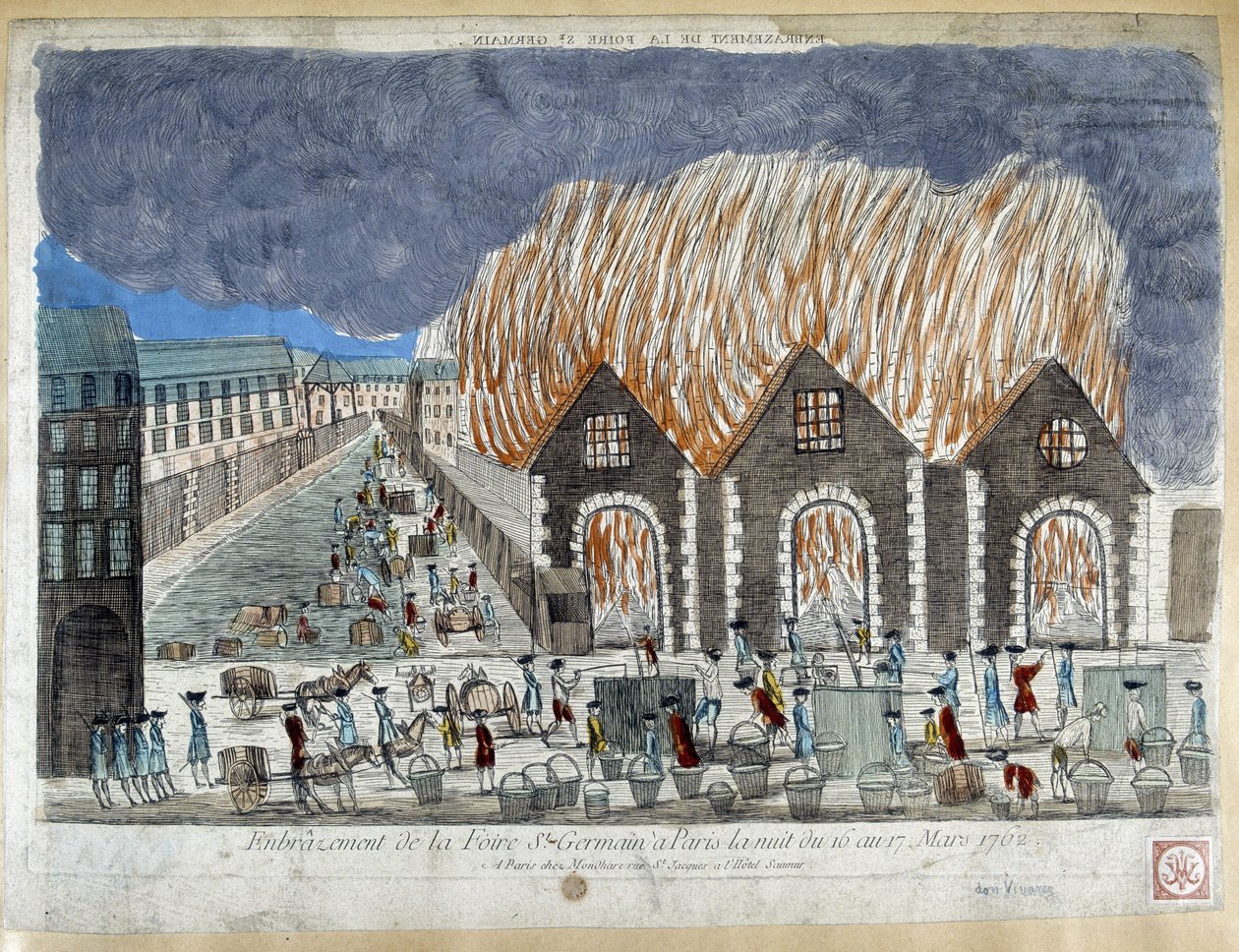 Foire Saint Germainin messut Pariisissa, yö 16.–17. maaliskuuta 1762 - kaiverrus tekijältä French School