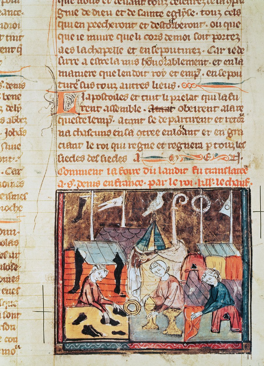 Fol.122v-kauppiaat Lendit-messuilla lähellä St. Denisiä, Grandes Chroniques de Francesta, 1375-79 tekijältä French School