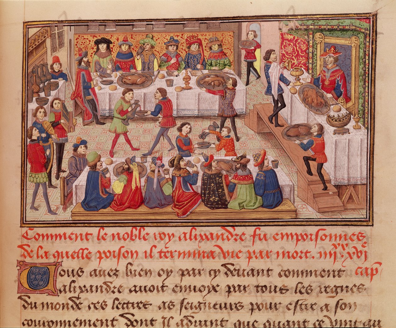 Fol.298r Kuinka jalo kuningas Aleksanteri myrkytettiin, kuva Jean Wauquelinin kirjasta, Histoire du Grand Alexandre 1460 tekijältä French School