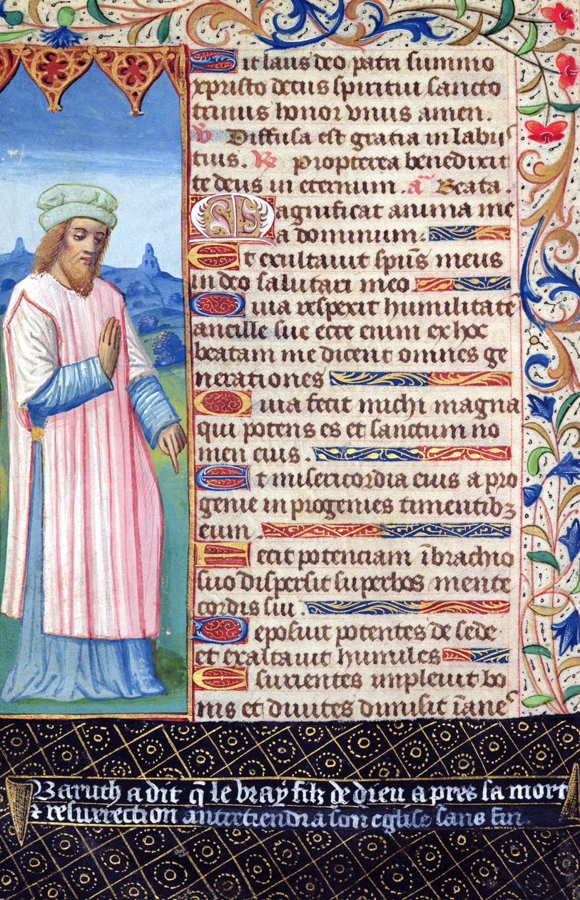 Fol.36v Magnificatin teksti Baruchin muotokuvalla, Heures a lUsage de Rome tekijältä French School