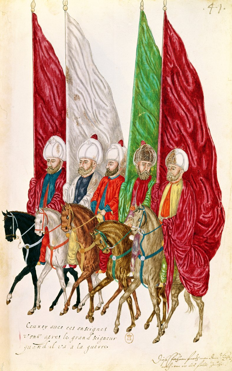 Fol.41 Miehet, joilla on tasovaatimuksia Seigneurin jälkeen sotaan, julkaisusta "Moeurs et Costumes des Pays Orientaux et Habillements de Differents Pays", kopio vuodelta 1513 tekijältä French School
