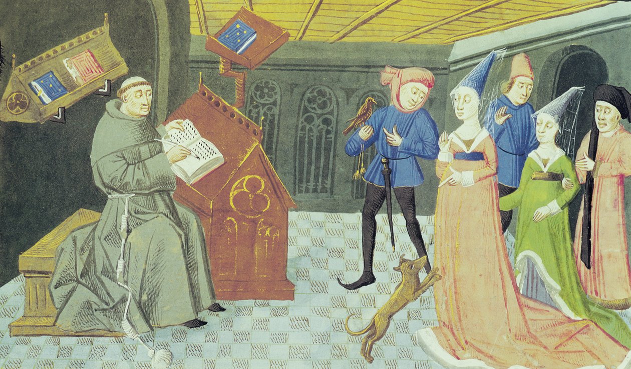 Fol.79r Carlo Marsuppini (d.1453) kuvitus Buonaccorso da Montemagnon Controversia de Nobilitatesta tekijältä French School