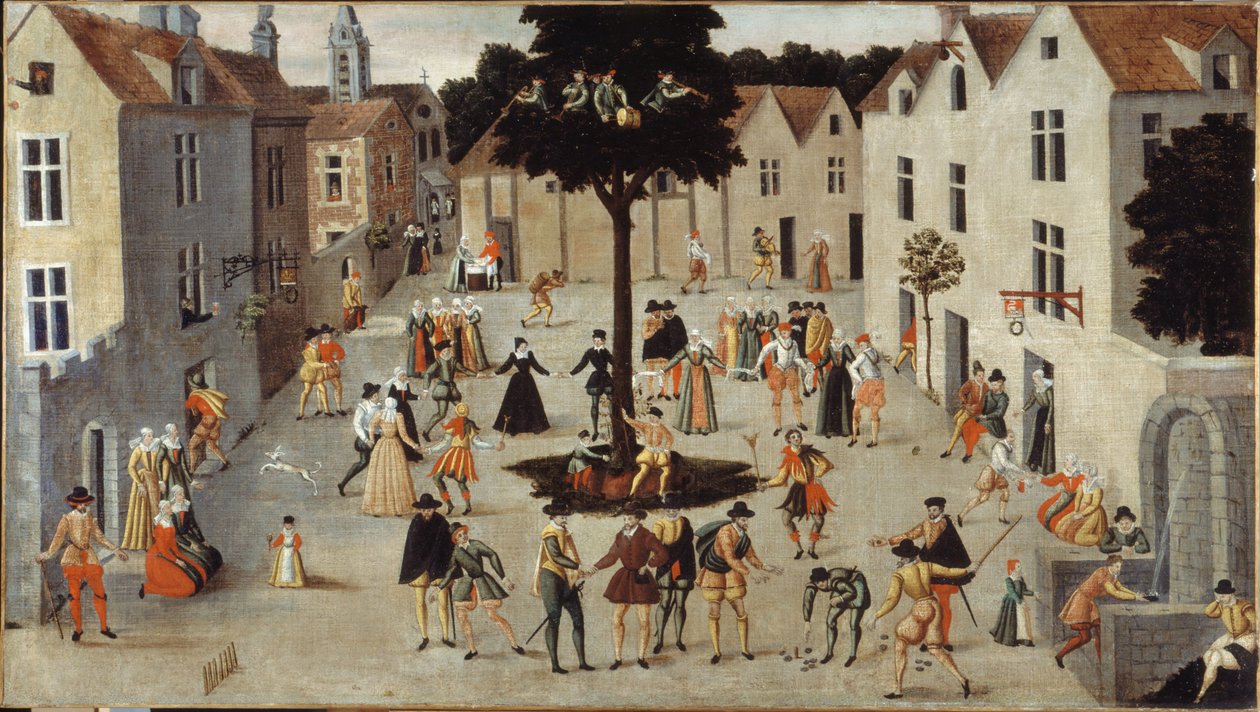 Kansanjuhla puun ympärillä, n. 1560 (öljy) tekijältä French School