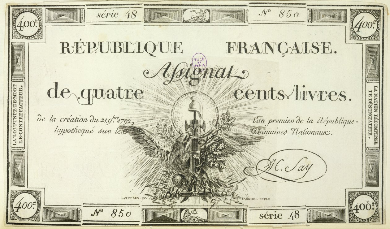Neljänsadan livrin seteli, 21. syyskuuta 1792 tekijältä French School