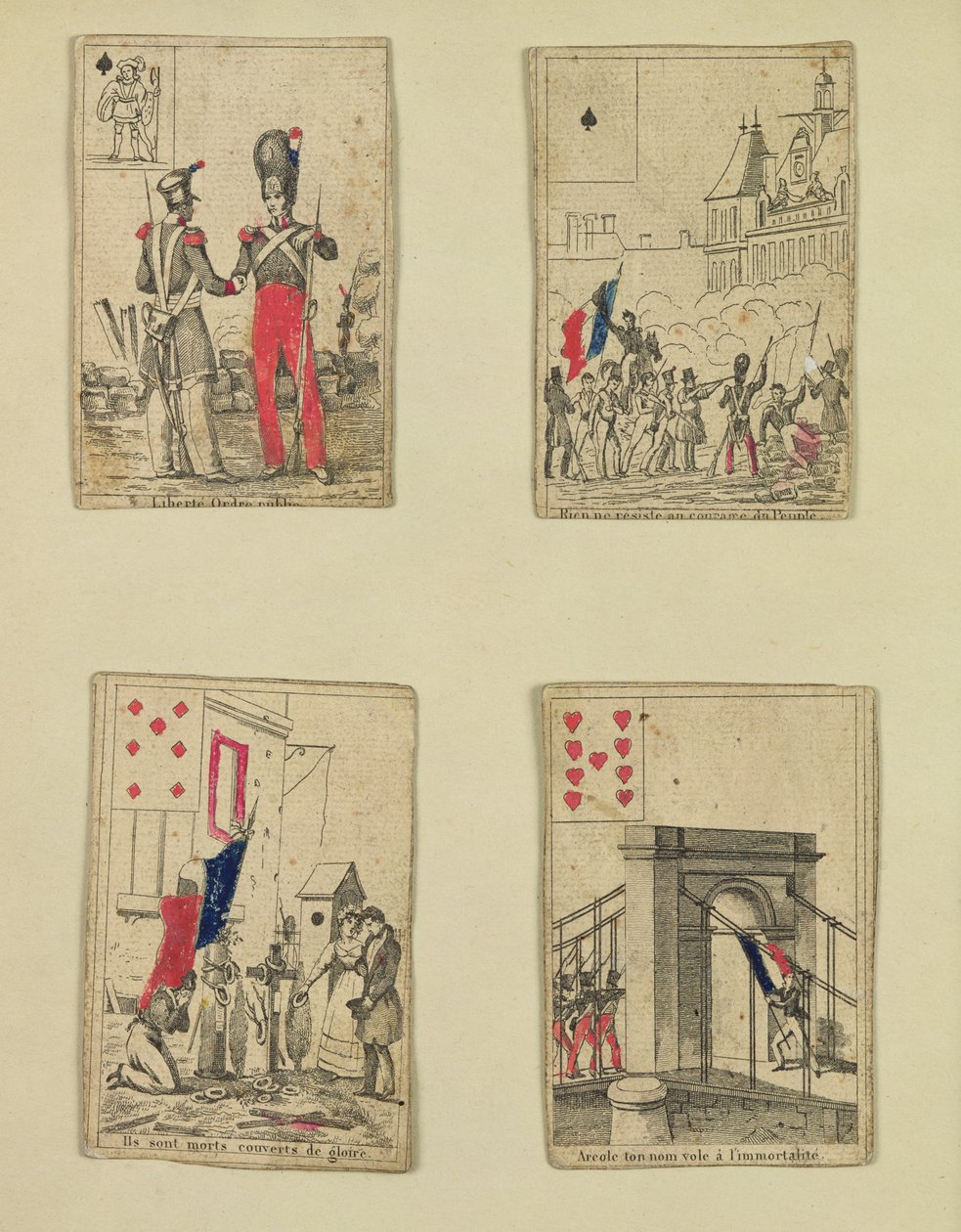 Neljä pelikorttia heinäkuun 1830, 1831 sankareiden muistoksi tekijältä French School