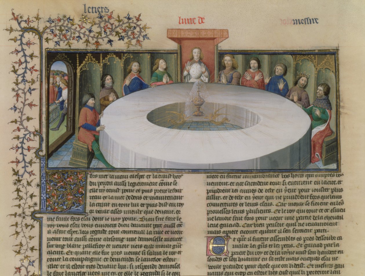Fr.120 f.524v Pyöreän pöydän ritarit The Story of Lancelotista, La Quite de Saint Graalista tekijältä French School