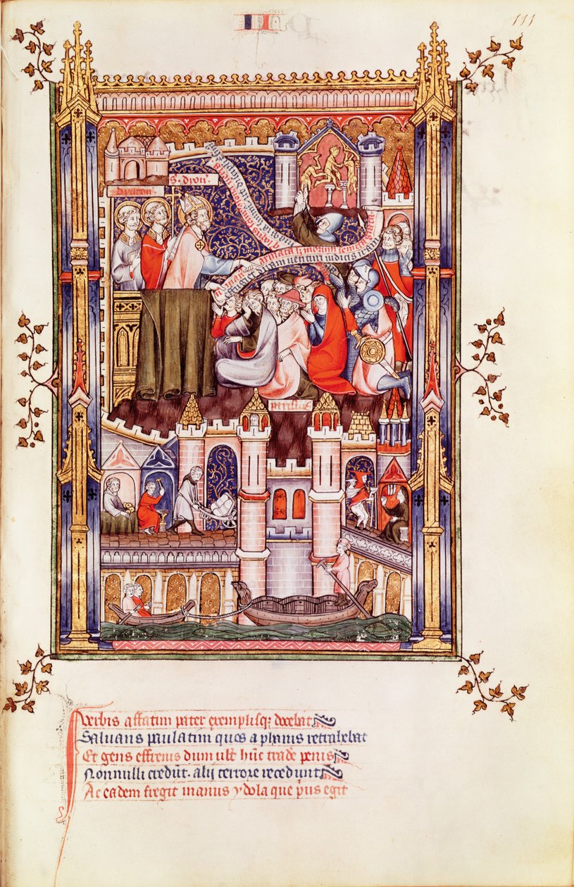 Fr 2091 fol.111 St. Denis saarnaa pariisilaisille, jotka rikkovat pakanajumalankuvansa, Vie de St. Denis, 1317 tekijältä French School