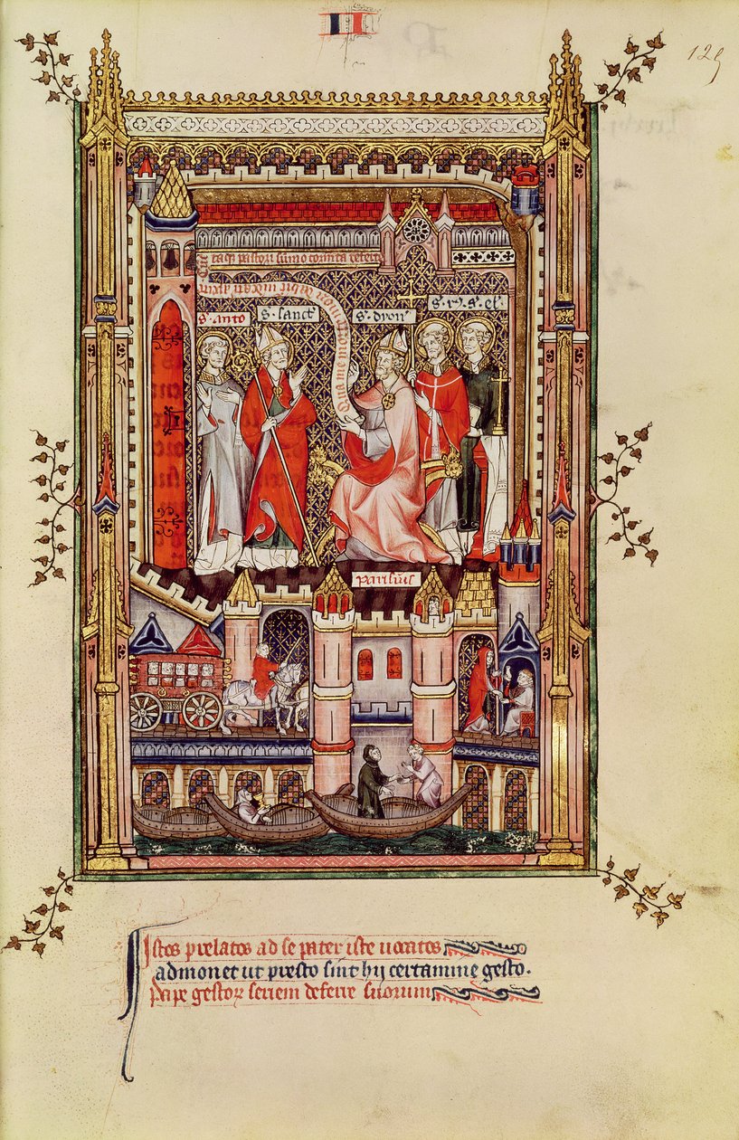 Fr 2091 fol.125 St. Saintin ja St. Antonin, joita kehotettiin kirjoittamaan tarina St. Denisin elämästä, Vie de St. Denisistä, 1317 tekijältä French School