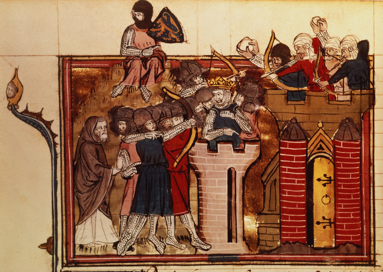 Fr 22495 f.69v Ristiretkeläisten hyökkäys Jerusalemiin vuonna 1099, Le Roman de Godefroi de Bouillon tekijältä French School