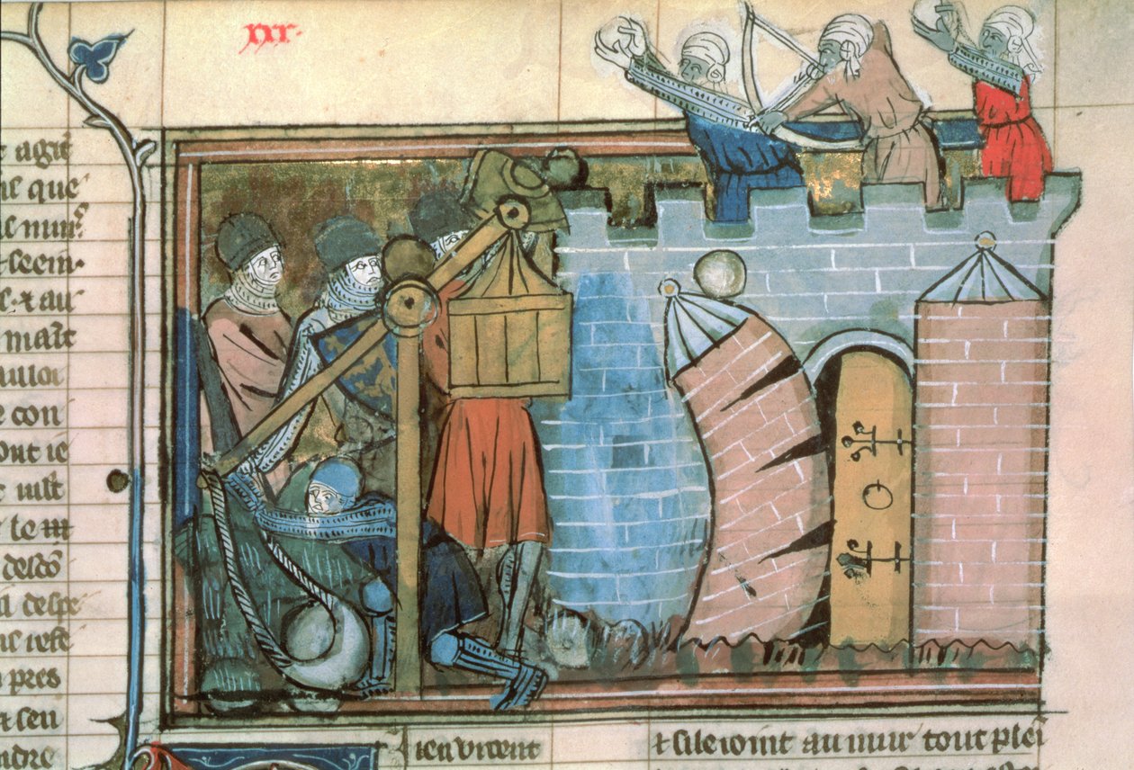 Fr 22495 fol.30 Hyökkäys kaupunkiin ristiretkien aikana, Le Roman de Godefroi de Bouillonilta tekijältä French School