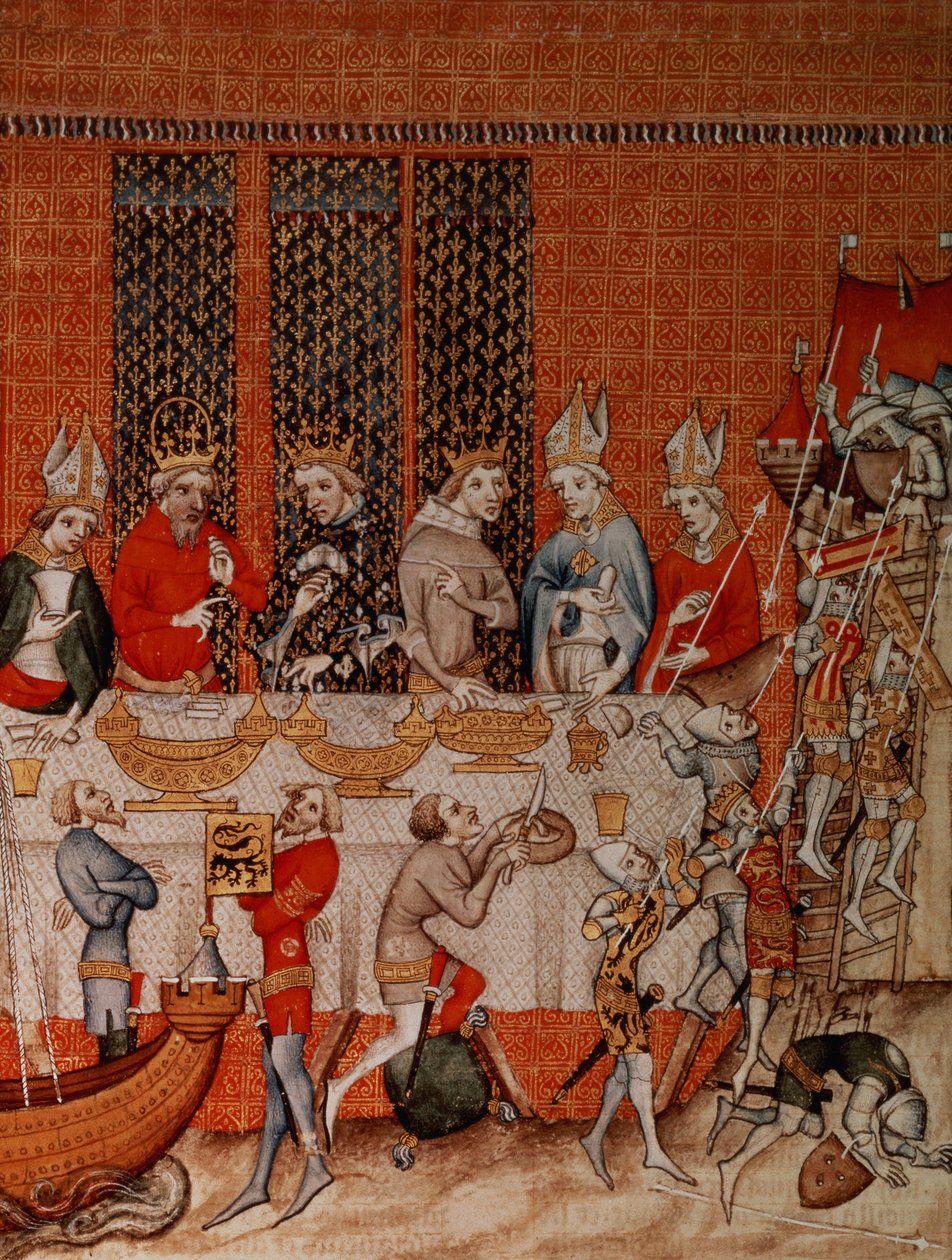 Fr 2813 f.473 Juhlatilaisuus Grandes Chroniques de Francesta, 1375-79 tekijältä French School