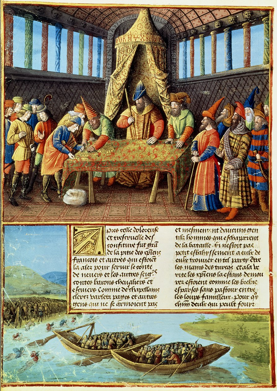 Fr 5594 f.267v Bayezid I saa lunnaita, Passages faits Outremer, kirjoittanut Sebastien Mamerot, n. 1490 tekijältä French School